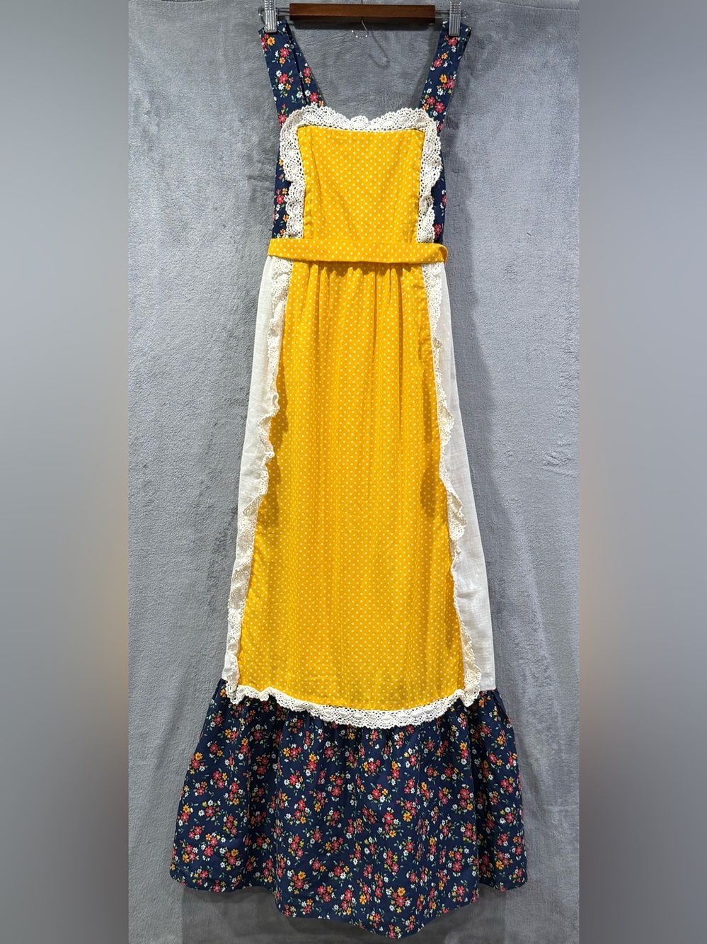 VTG 70s Prairie Boho Ditsy Floral Maxi Dress Size S Lace Cottagecore Peasant